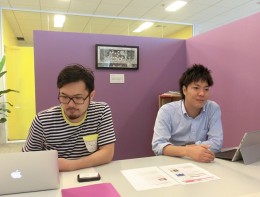 インタビューにお答えいただいた株式会社サカワの常務取締役 坂和寿忠さん（右）と面白法人カヤックでディレクターの深津康幸さん（左）。