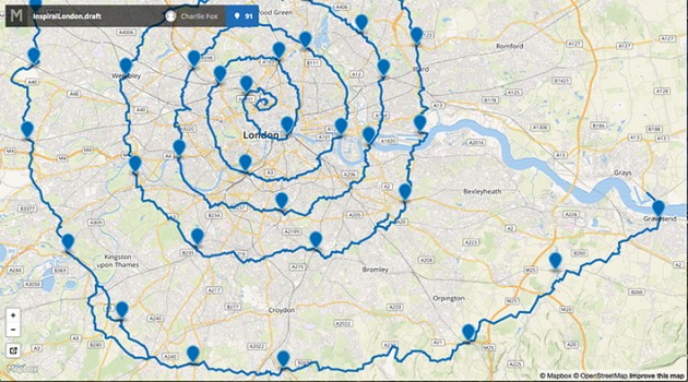 Inspiral Londonのサイト上のウォーキングルート。画面をクリックするとルートが見られます。©　Counterproductions