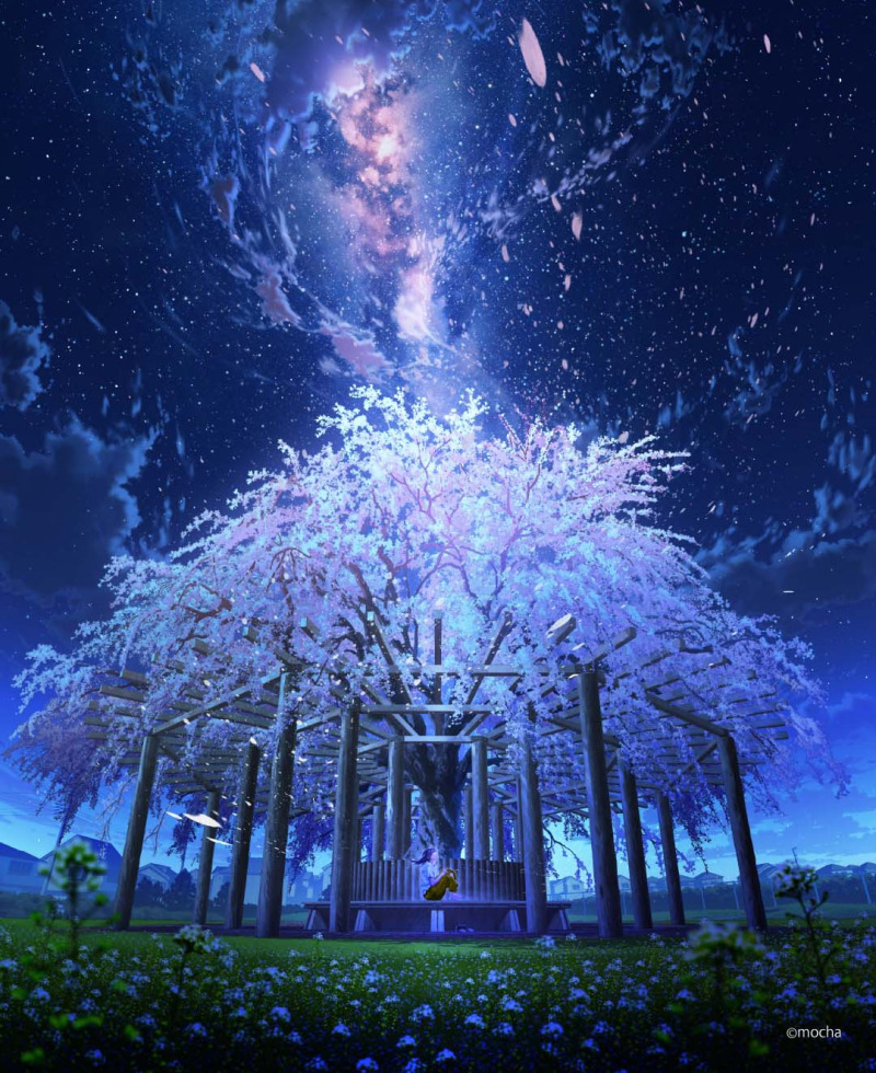Amazon.co.jp: 桜 海 星空 満月の夜空 美しい アートパネル